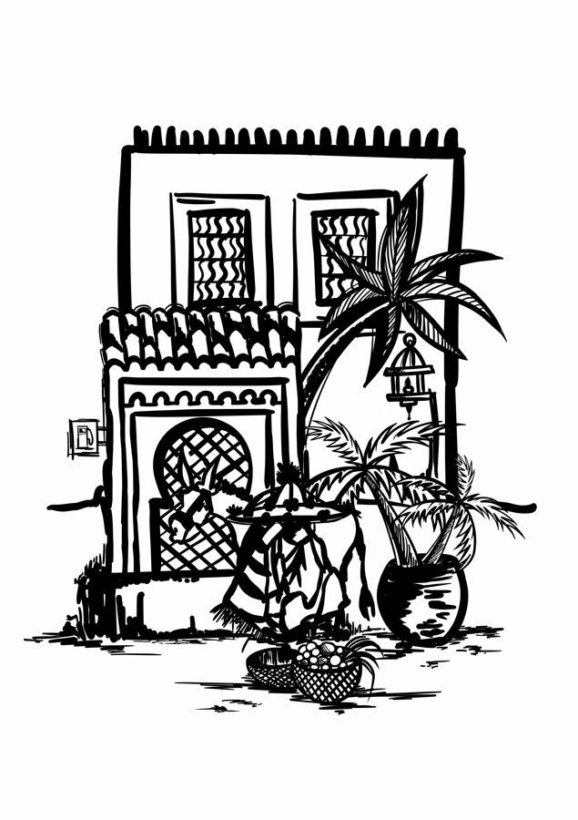 Courtyard fountain scene